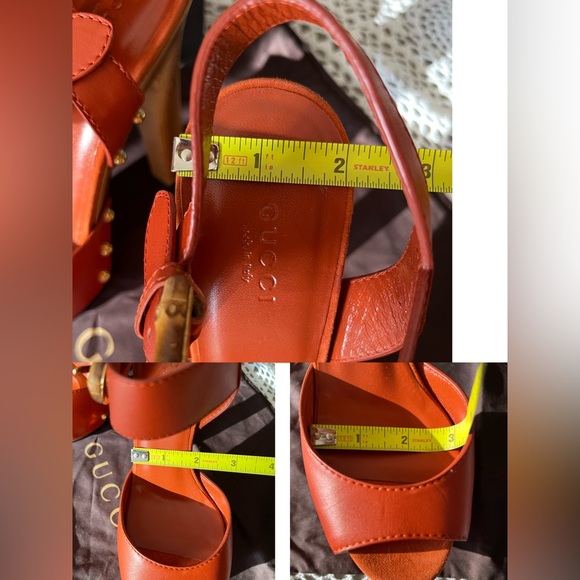 ***SOLD***New Authentic Gucci Leather Bamboo Buckle Wooden Platform Sandals - Picture 16 of 17
